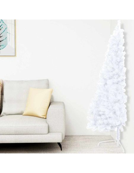 Albero di Natale a Metà Preilluminato con Palline Bianco 120 cm