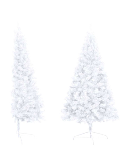 Albero di Natale a Metà Preilluminato con Palline Bianco 120 cm