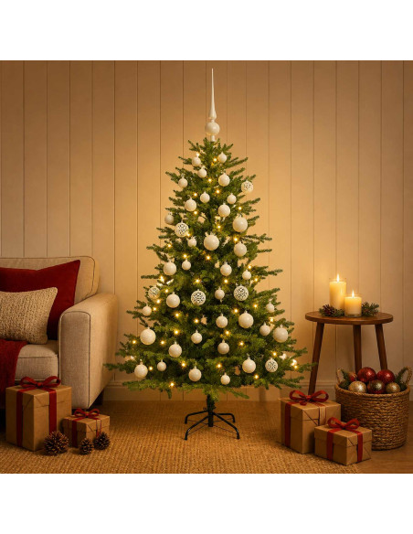 Albero di Natale Artificiale con Palline 150 cm 150 LED
