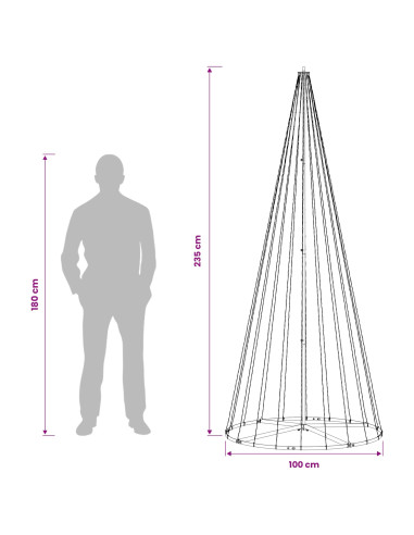 Albero di Natale LED 235 cm 500 LED Bianco caldo Ferro Nero
