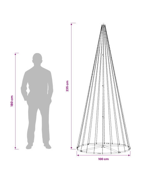 Albero di Natale LED 235 cm 500 LED Bianco caldo Ferro Nero