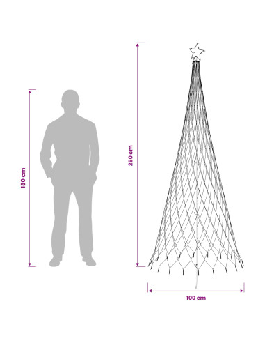 Albero di Natale LED 250 cm 290 LED Multicolore Ferro Nero