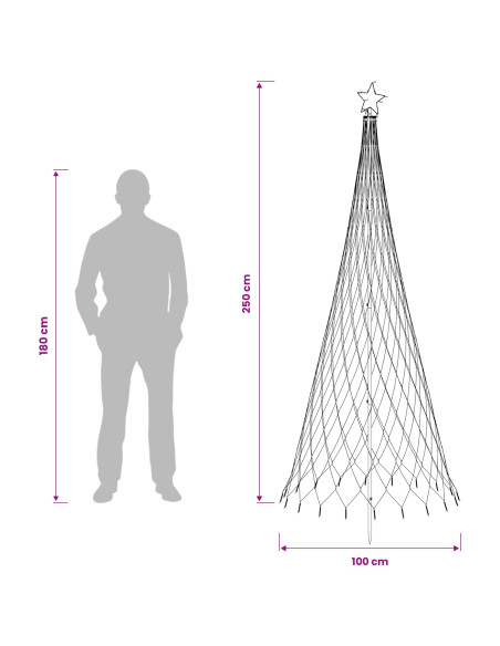 Albero di Natale LED 250 cm 290 LED Multicolore Ferro Nero