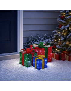 Scatola regalo di Natale illuminata 3 pz 64 LED Bianco freddo