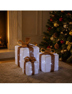 Scatola regalo di Natale illuminata 3 pz 64 LED Bianco freddo