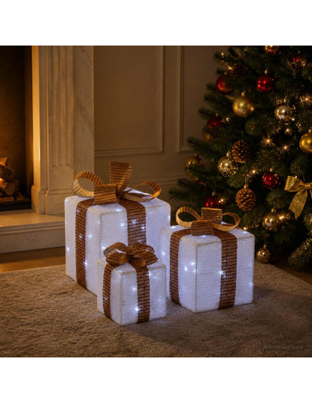 Scatola regalo di Natale illuminata 3 pz 64 LED Bianco freddo