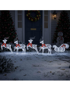 Renna di Natale con slitta 5 pz 100 LED Bianco freddo