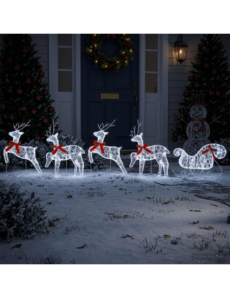 Renna di Natale con slitta 5 pz 100 LED Bianco freddo
