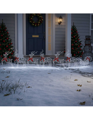 Renna di Natale con slitta 7 pz 320 LED Bianco freddo
