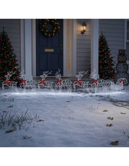 Renna di Natale con slitta 7 pz 320 LED Bianco freddo