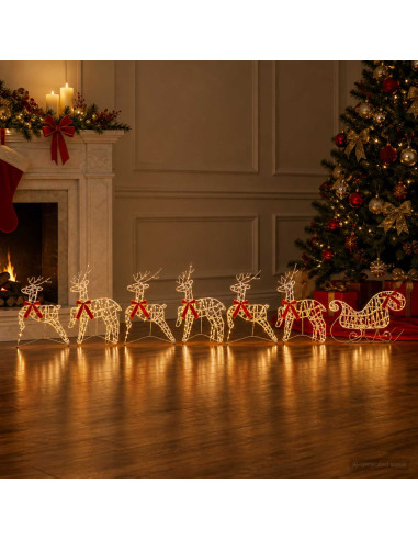 Renna di Natale con slitta 7 pz 320 LED Bianco caldo