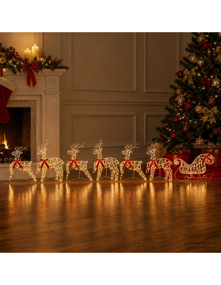 Renna di Natale con slitta 7 pz 320 LED Bianco caldo