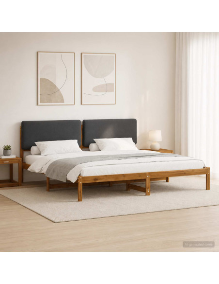 Letto con Testiera Rivestita Naturale e Grigio Scuro
