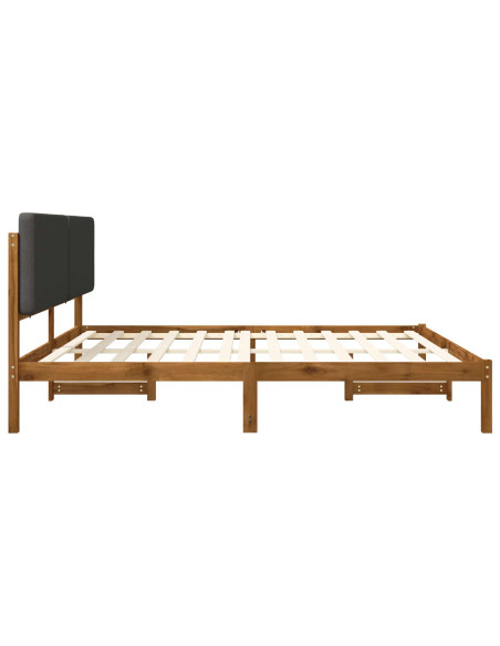 Letto con Testiera Rivestita Naturale e Grigio Scuro