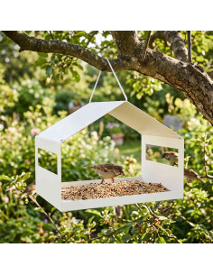 Mangiatoia per uccelli sospesa Acciaio Bianco 30 x 23 x 23 cm