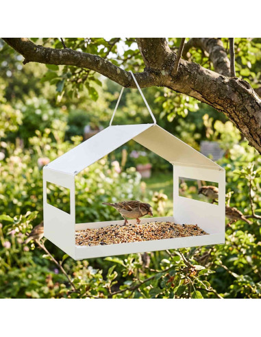Mangiatoia per uccelli sospesa Acciaio Bianco 30 x 23 x 23 cm