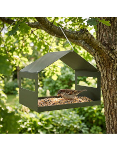Mangiatoia per uccelli sospesa Acciaio Verde Oliva
