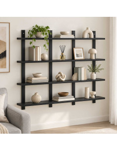 Scaffale da parete Rovere Nero 102 x 13.5 x 80 cm