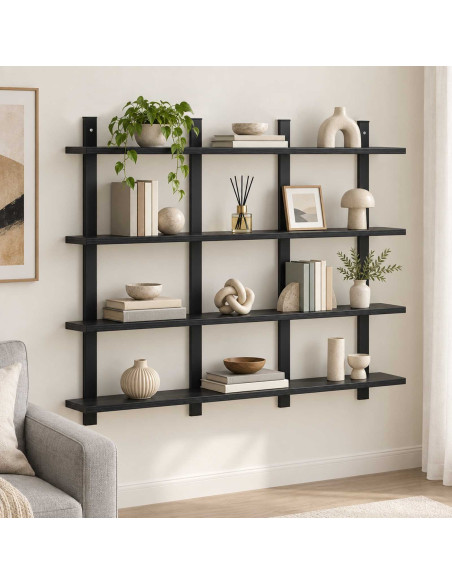 Scaffale da parete Rovere Nero 102 x 13.5 x 80 cm