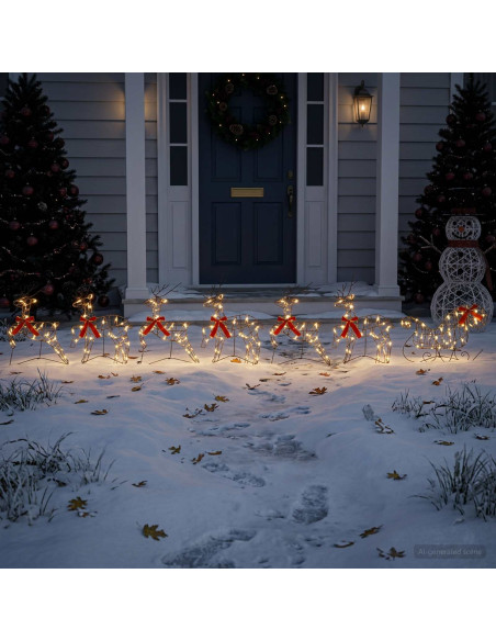 Renna di Natale con slitta 7 pz 320 LED Bianco caldo