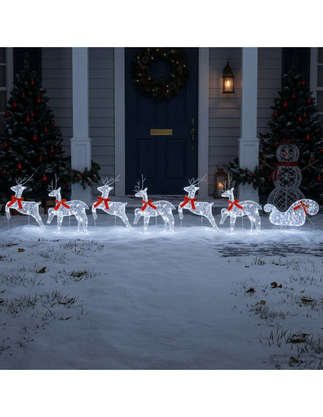 Renna di Natale con slitta 7 pz 140 LED Bianco freddo