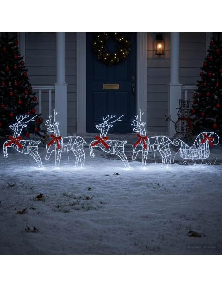 Renna di Natale con slitta 5 pz 230 LED Bianco freddo