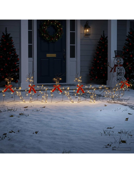 Renna di Natale con slitta 5 pz 230 LED Bianco caldo