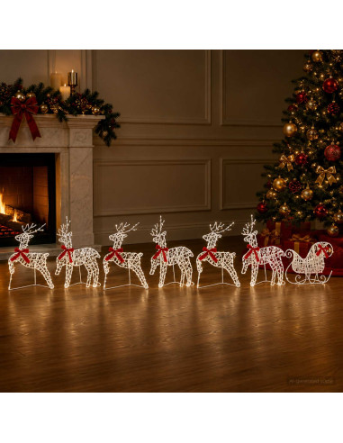 Renna di Natale con slitta 7 pz 320 LED Bianco freddo