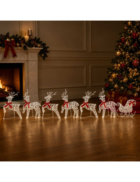 Renna di Natale con slitta 7 pz 320 LED Bianco freddo