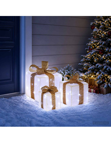 Scatola regalo di Natale illuminata 3 pz 64 LED Bianco freddo