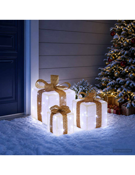 Scatola regalo di Natale illuminata 3 pz 64 LED Bianco freddo