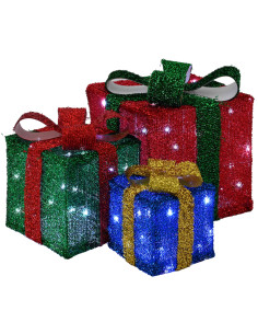Scatola regalo di Natale illuminata 3 pz 64 LED Bianco freddo 2