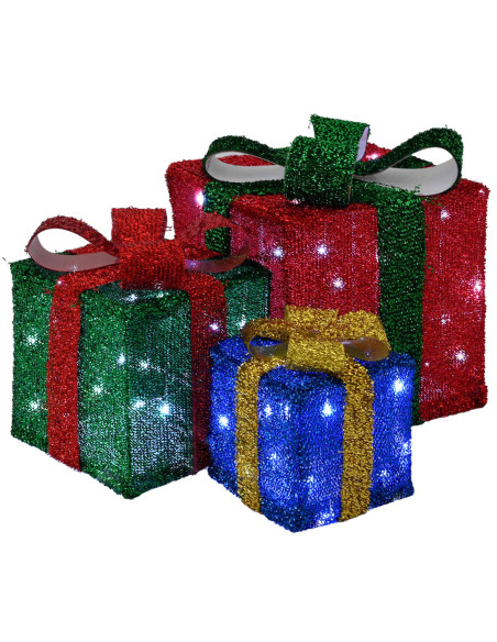 Scatola regalo di Natale illuminata 3 pz 64 LED Bianco freddo