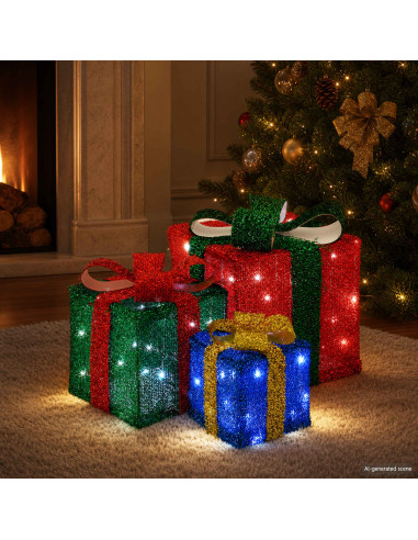 Scatola regalo di Natale illuminata 3 pz 64 LED Bianco freddo