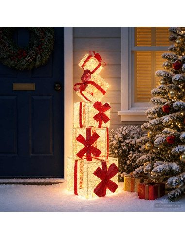 Scatola regalo decorativa natalizia 5 pz 125 LED Bianco caldo