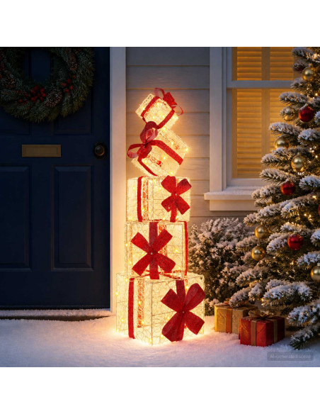 Scatola regalo decorativa natalizia 5 pz 125 LED Bianco caldo
