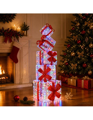 Scatola regalo decorativa natalizia 5 pz 125 LED Multicolore