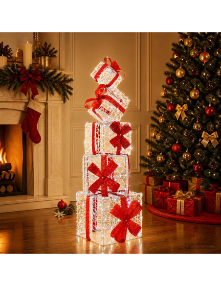 Scatola regalo decorativa natalizia 5 pz 125 LED Bianco freddo