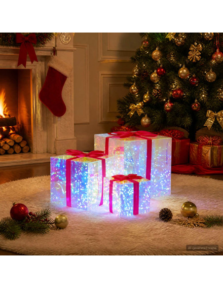 Scatola regalo a LED iridescente prismatica 3 pz Multicolore