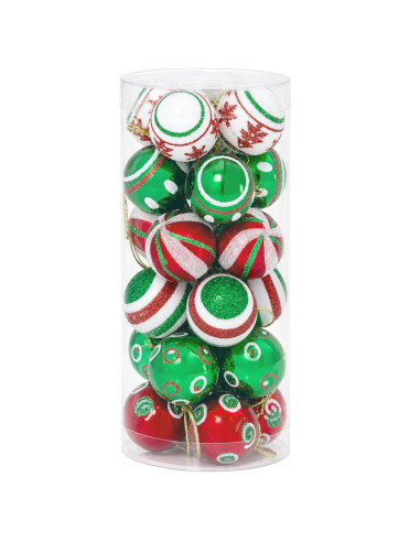Set di Palline di Natale 72 pz Rosso, bianco e verde Ø 3 cm
