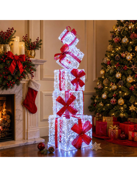Scatola regalo decorativa natalizia 5 pz 125 LED Blu