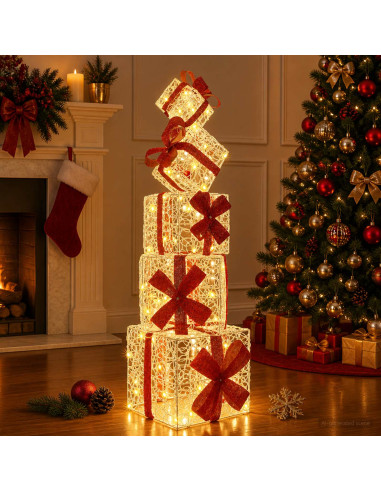 Scatola regalo decorativa natalizia 5 pz 125 LED Bianco caldo