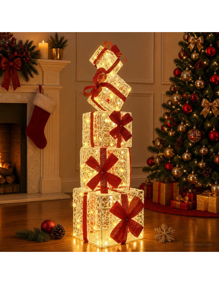 Scatola regalo decorativa natalizia 5 pz 125 LED Bianco caldo