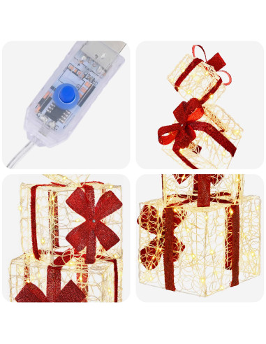 Scatola regalo decorativa natalizia 5 pz 125 LED Bianco caldo