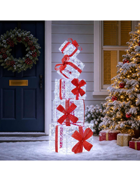 Scatola regalo decorativa natalizia 5 pz 125 LED Bianco freddo