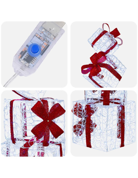 Scatola regalo decorativa natalizia 5 pz 125 LED Bianco freddo