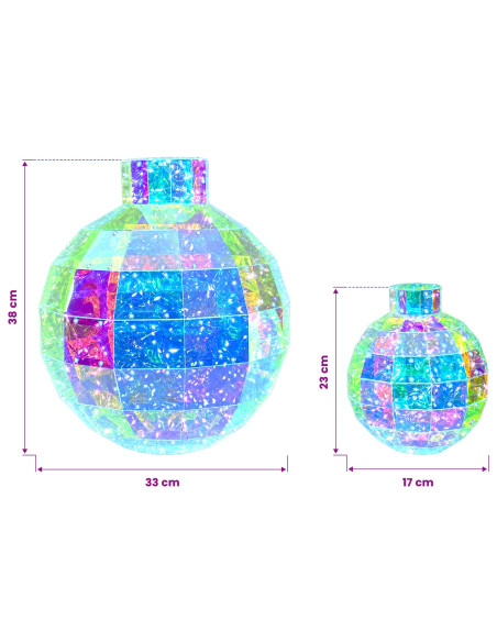 Pallina di Natale a LED prismatica iridescente 2 pz Multicolore