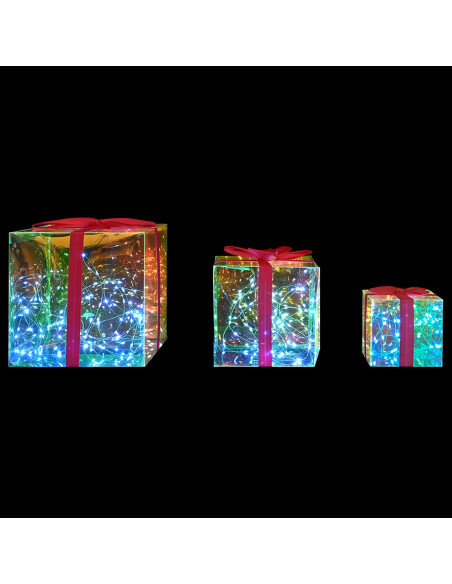 Scatola regalo a LED iridescente prismatica 3 pz Multicolore