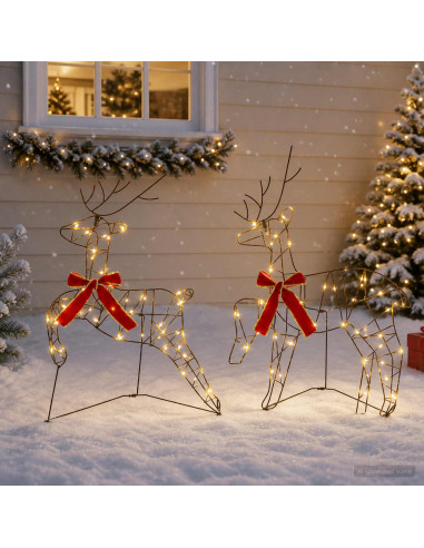 Renna di Natale 2 pz 90 LED Bianco caldo
