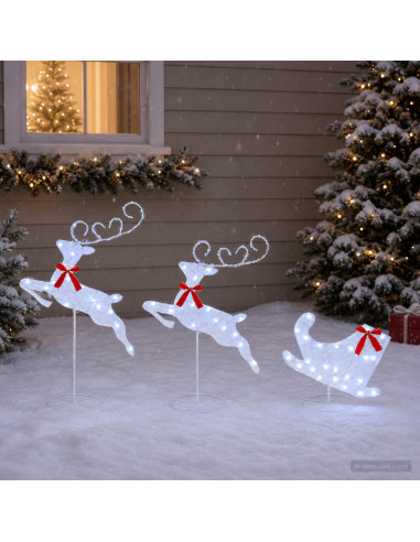 Renna di Natale con slitta 3 pz 72 LED Bianco freddo